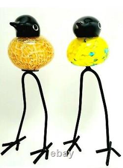 MURANO LOT HAND BLOWN ART GLASS BIRDS MCM ART DECO Wrought Iron Legs 9.75 EUC