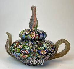 MURANO MILLEFIORI Art Glass Hand Blown Teapot- ITALY EUC