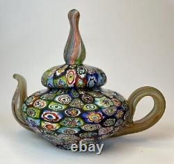 MURANO MILLEFIORI Art Glass Hand Blown Teapot- ITALY EUC