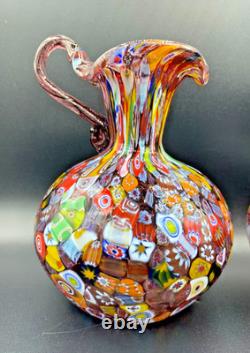 MURANO Multicolour Millefiori Hand Blown Glass Pitcher Vase Italy Fratelli Toso