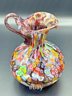 MURANO Multicolour Millefiori Hand Blown Glass Pitcher Vase Italy Fratelli Toso