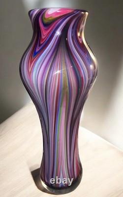 MURANO Peacock Feather Striped Cased Glass Vase 17 T Heavy! Authentic EVC
