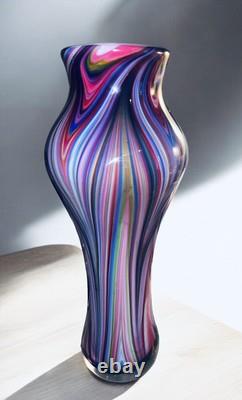 MURANO Peacock Feather Striped Cased Glass Vase 17 T Heavy! Authentic EVC
