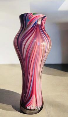 MURANO Peacock Feather Striped Cased Glass Vase 17 T Heavy! Authentic EVC