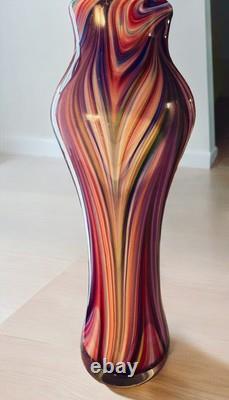 MURANO Peacock Feather Striped Cased Glass Vase 17 T Heavy! Authentic EVC