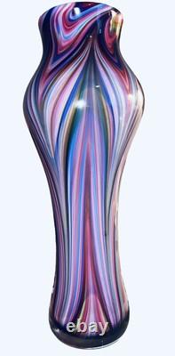 MURANO Peacock Feather Striped Cased Glass Vase 17 T Heavy! Authentic EVC