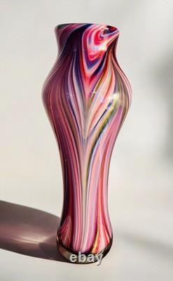 MURANO Peacock Feather Striped Cased Glass Vase 17 T Heavy! Authentic EVC