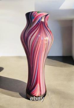 MURANO Peacock Feather Striped Cased Glass Vase 17 T Heavy! Authentic EVC