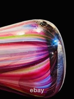 MURANO Peacock Feather Striped Cased Glass Vase 17 T Heavy! Authentic EVC