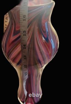 MURANO Peacock Feather Striped Cased Glass Vase 17 T Heavy! Authentic EVC