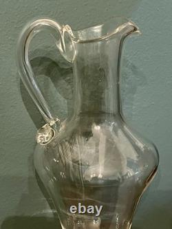 MURANO Pitcher Hand Blown Clear & Cranberry Glass Signed By ALFREDO BARBINI