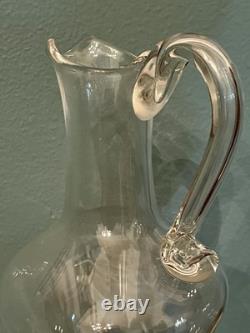 MURANO Pitcher Hand Blown Clear & Cranberry Glass Signed By ALFREDO BARBINI