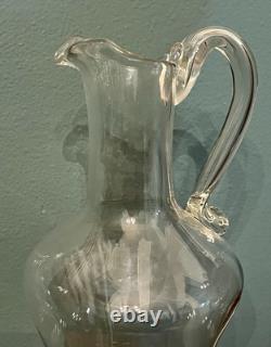 MURANO Pitcher Hand Blown Clear & Cranberry Glass Signed By ALFREDO BARBINI