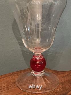 MURANO Pitcher Hand Blown Clear & Cranberry Glass Signed By ALFREDO BARBINI