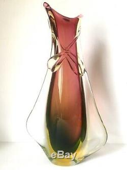 MURANO SOMMERSO SEGUSO FLAVIO POLI GLASS VASE, Large MCM Art Glass Vase 15