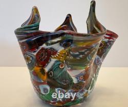 MURANO VENICE ITALY HAND BLOWN GLASS MILLEFIORI HANDKERCHIEF VASE withorig tag
