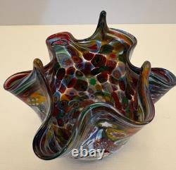 MURANO VENICE ITALY HAND BLOWN GLASS MILLEFIORI HANDKERCHIEF VASE withorig tag