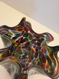 MURANO VENICE ITALY HAND BLOWN GLASS MILLEFIORI HANDKERCHIEF VASE withorig tag