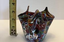 MURANO VENICE ITALY HAND BLOWN GLASS MILLEFIORI HANDKERCHIEF VASE withorig tag