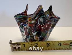 MURANO VENICE ITALY HAND BLOWN GLASS MILLEFIORI HANDKERCHIEF VASE withorig tag
