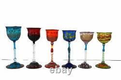 MURANO Venetian Hand Blown Small Decorated Goblets Cordial Glasses Set of Six