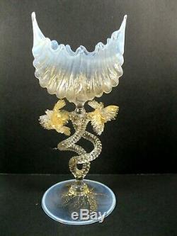 MURANO Venetian Small Stemmed Shell Shape glass Vase