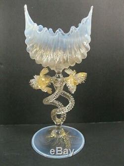 MURANO Venetian Small Stemmed Shell Shape glass Vase