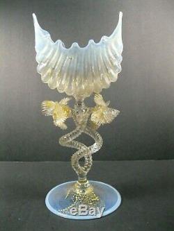 MURANO Venetian Small Stemmed Shell Shape glass Vase