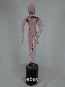 MURANO Vintage Glass Sculpture / Statue of Pink Lady 22 1988 artist signed
