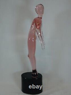 MURANO Vintage Glass Sculpture / Statue of Pink Lady 22 1988 artist signed