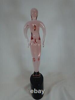 MURANO Vintage Glass Sculpture / Statue of Pink Lady 22 1988 artist signed