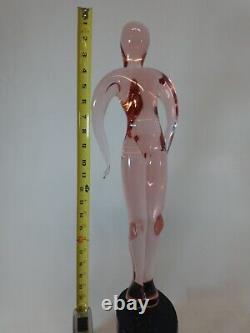 MURANO Vintage Glass Sculpture / Statue of Pink Lady 22 1988 artist signed