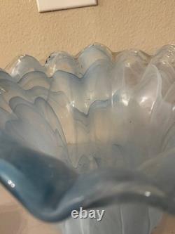 MURANO Vintage Hand-Blown Art Clear Glass Blue Vase Lavorazione Arte ITALY 12
