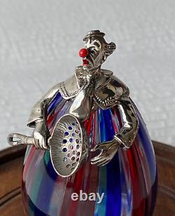 MURANO Vintage Italian Silver Blown Glass Clown Figurine