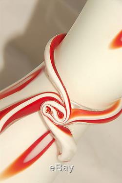 MURANO White & Red Hand Blown Glass Art Deco Italian TALL VASE RARE