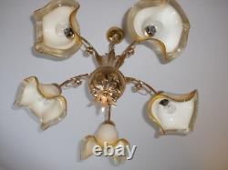 MURANOHAND BLOWN GLASSITALYGOLD PLATED BASETULIP FORM CHANDELIER With5 LIGHTS