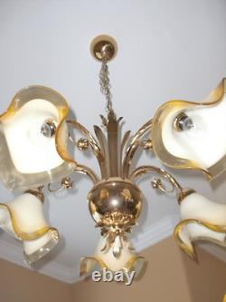 MURANOHAND BLOWN GLASSITALYGOLD PLATED BASETULIP FORM CHANDELIER With5 LIGHTS