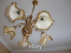 MURANOHAND BLOWN GLASSITALYGOLD PLATED BASETULIP FORM CHANDELIER With5 LIGHTS
