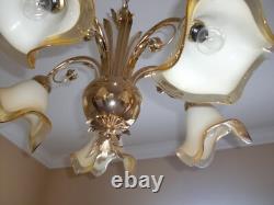 MURANOHAND BLOWN GLASSITALYGOLD PLATED BASETULIP FORM CHANDELIER With5 LIGHTS