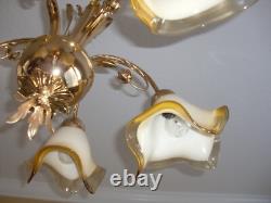 MURANOHAND BLOWN GLASSITALYGOLD PLATED BASETULIP FORM CHANDELIER With5 LIGHTS