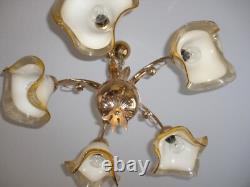 MURANOHAND BLOWN GLASSITALYGOLD PLATED BASETULIP FORM CHANDELIER With5 LIGHTS