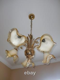 MURANOHAND BLOWN GLASSITALYGOLD PLATED BASETULIP FORM CHANDELIER With5 LIGHTS
