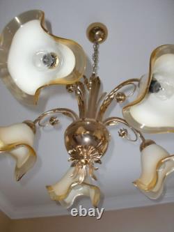 MURANOHAND BLOWN GLASSITALYGOLD PLATED BASETULIP FORM CHANDELIER With5 LIGHTS