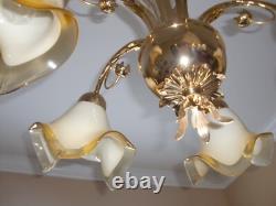 MURANOHAND BLOWN GLASSITALYGOLD PLATED BASETULIP FORM CHANDELIER With5 LIGHTS