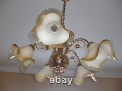 MURANOHAND BLOWN GLASSITALYGOLD PLATED BASETULIP FORM CHANDELIER With5 LIGHTS