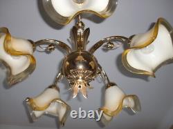 MURANOHAND BLOWN GLASSITALYGOLD PLATED BASETULIP FORM CHANDELIER With5 LIGHTS