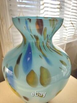 Maestri Vetrai Hand Blown Murano Art Glass Vase Turquoise 12.25 Made in Italy