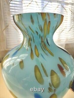 Maestri Vetrai Hand Blown Murano Art Glass Vase Turquoise 12.25 Made in Italy