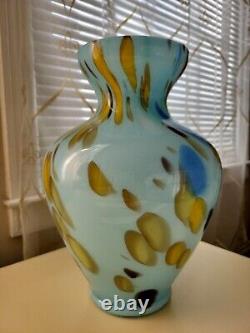 Maestri Vetrai Hand Blown Murano Art Glass Vase Turquoise 12.25 Made in Italy