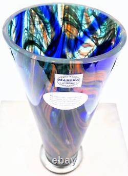 Makora Krosno Murano Style Hand Blown Streaked Glass Vase 12.7 Tall Poland Made